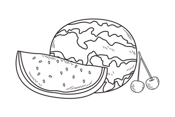 Fresh fruit nutrition healthy black and white hand drawn
