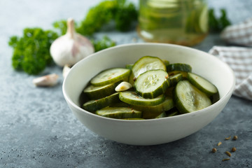 Homemade pickled cucumbers with garlic