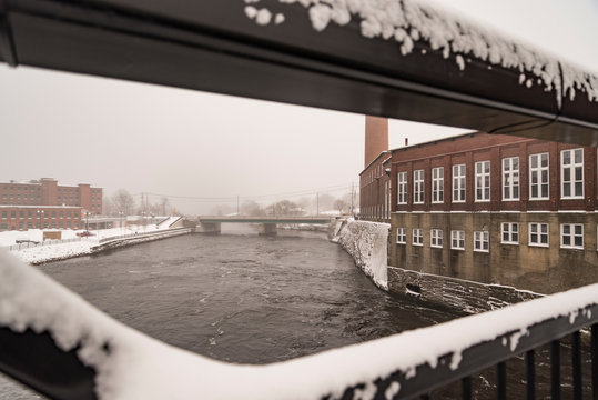 Saco River on the Pepperell textile mill in Biddeford, Maine