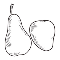 Fresh fruit nutrition healthy black and white hand drawn