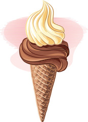 Ice cream cone with various flavors, vector.