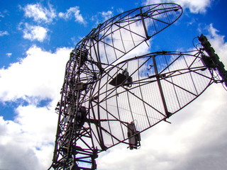 Military radar. Cloudy weather. The concept of transmission - receiving information.