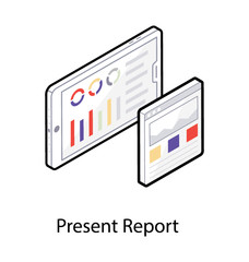 Isometric icon design of data report