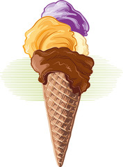 Ice cream cone with various flavors, vector.
