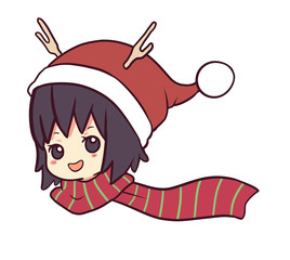 Little girl with Christmas hat and red-green scarf