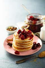 Homemade pancakes with spicy cherry sauce