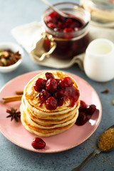 Homemade pancakes with spicy cherry sauce