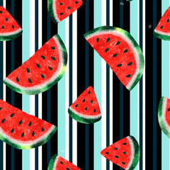 seamless pattern with watercolor watermelon