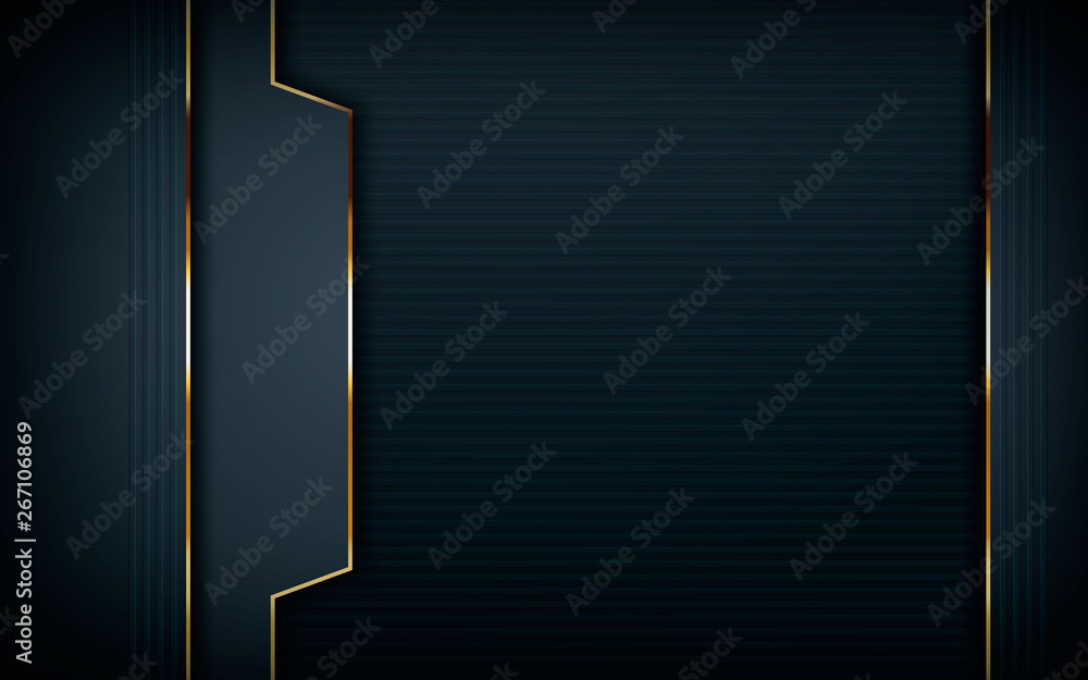Poster dark overlap layers abstract background. modern shape with light golden line element decoration. rea