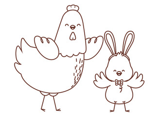 Happy  farm animals outline