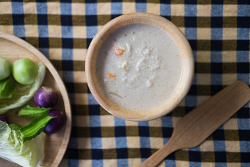 Pickled fish with minced pork in coconut milk