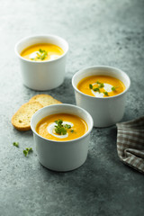 Homemade creamy pumpkin carrot soup