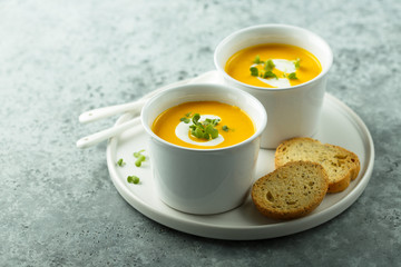 Homemade creamy pumpkin carrot soup