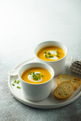 Homemade creamy pumpkin carrot soup