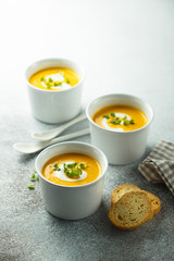 Homemade creamy pumpkin carrot soup