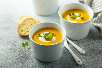 Homemade creamy pumpkin carrot soup