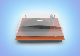 Vinyl turntable player isolated on blue gradient background 3d