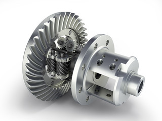 The differential gear in detal on white background 3d illustration