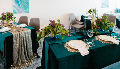 Wedding romantic dinner table settings.