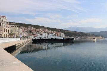 Fototapeta na wymiar Lustica Bay marina town in Montenegro