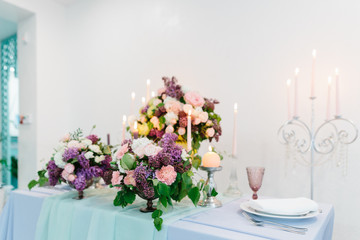 Wedding romantic dinner table settings.