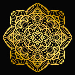 Mandala design. Ethnic round ornament. Hand drawn indian motif. Mehendi meditation yoga henna theme. Unique golden floral print.