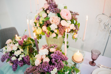 Wedding romantic dinner table settings.