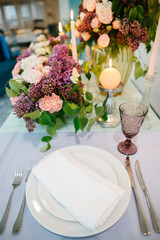 Wedding romantic dinner table settings.
