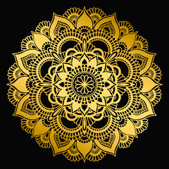 Mandala design. Ethnic round ornament. Hand drawn indian motif. Mehendi meditation yoga henna theme. Unique golden floral print.