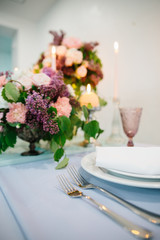 Wedding romantic dinner table settings.