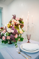 Wedding romantic dinner table settings.