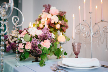 Wedding romantic dinner table settings.