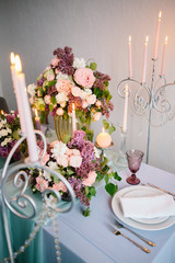 Wedding romantic dinner table settings.