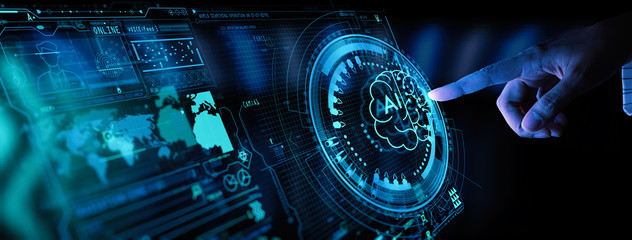 business hand using digital artificial intelligence interface new modern computer.