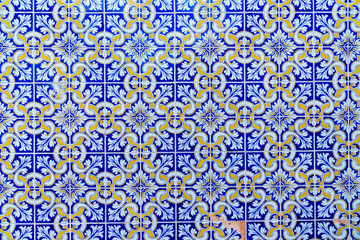 Tradtional mosaic of portuguese azulejo ceramic tiles