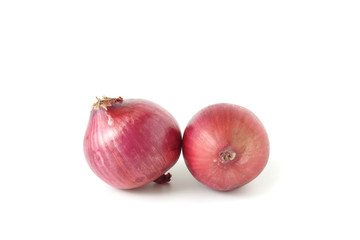 Shallot or Red Onion vegetables on farm market product isolated on white background
