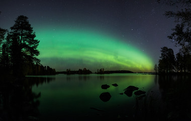 Beautiful northern lights over lake