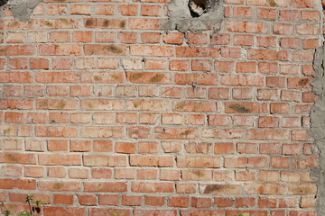 brick wall of red color, wide panorama of masonry