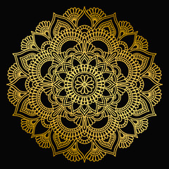 Mandala design. Ethnic round ornament. Hand drawn indian motif. Mehendi meditation yoga henna theme. Unique golden floral print.