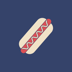 Vector hot dog in modern flat style on light background. Poster with hot dog 