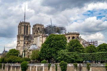 Obraz premium Notre Dame de Paris. Reinforcement work in progress after the fire, to prevent the Cathedral to collapse.