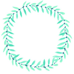 Round frame of flowers, laurel wreath. Watercolor drawing with a contour stroke on a white background, for the design of invitations, cards, greetings, announcements
