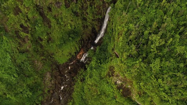Drone Aerial Bird View of Dominica Inland Rainforest and Trafalgar Waterfalls on Carribean Island in Popular Touristic Morne Trois National Park 4k