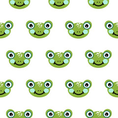 Frog head seamless vector pattern. Cute green animal bold print on white background.