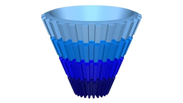 Concept: Purchase funnel. Funnel of gears is rotating. Loopable. Luma matte. 3D rendering.