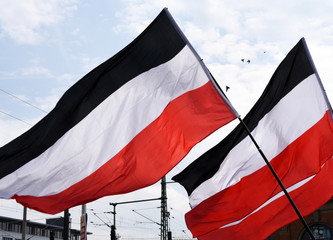 Fahnen der rechtsextremen NPD im Wind