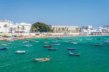 CADIZ, SPAIN, 18 JULY 2016: boats near the beach of Cadiz