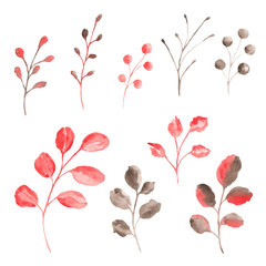  Watercolor set with frames of coral leaves and branches. Ideal for cards and invitations.