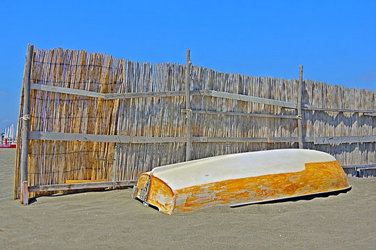 The old abandoned boat on Fregene beach