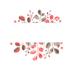  Watercolor set with frames of coral leaves and branches. Ideal for cards and invitations.